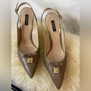 Dolce & Gabbana Taupe Leather Slingback Heels